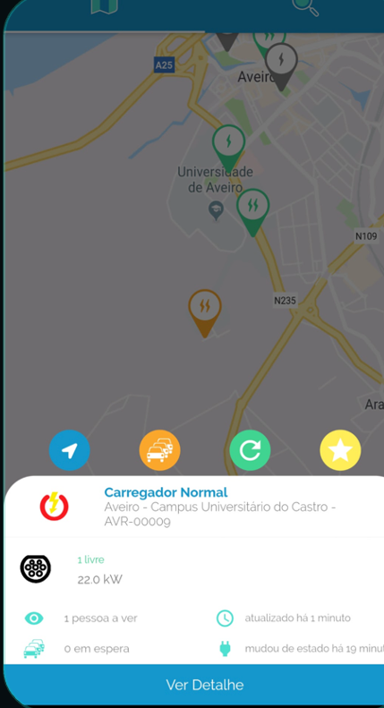 App miio com mapa de carregadores em Aveiro